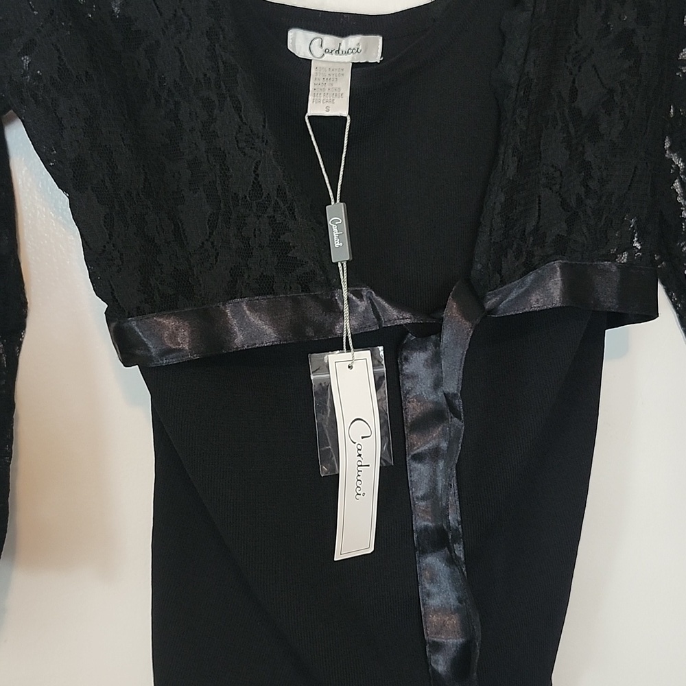 Black Lace Cardigan with Satin Trim - Picture 5 of 8